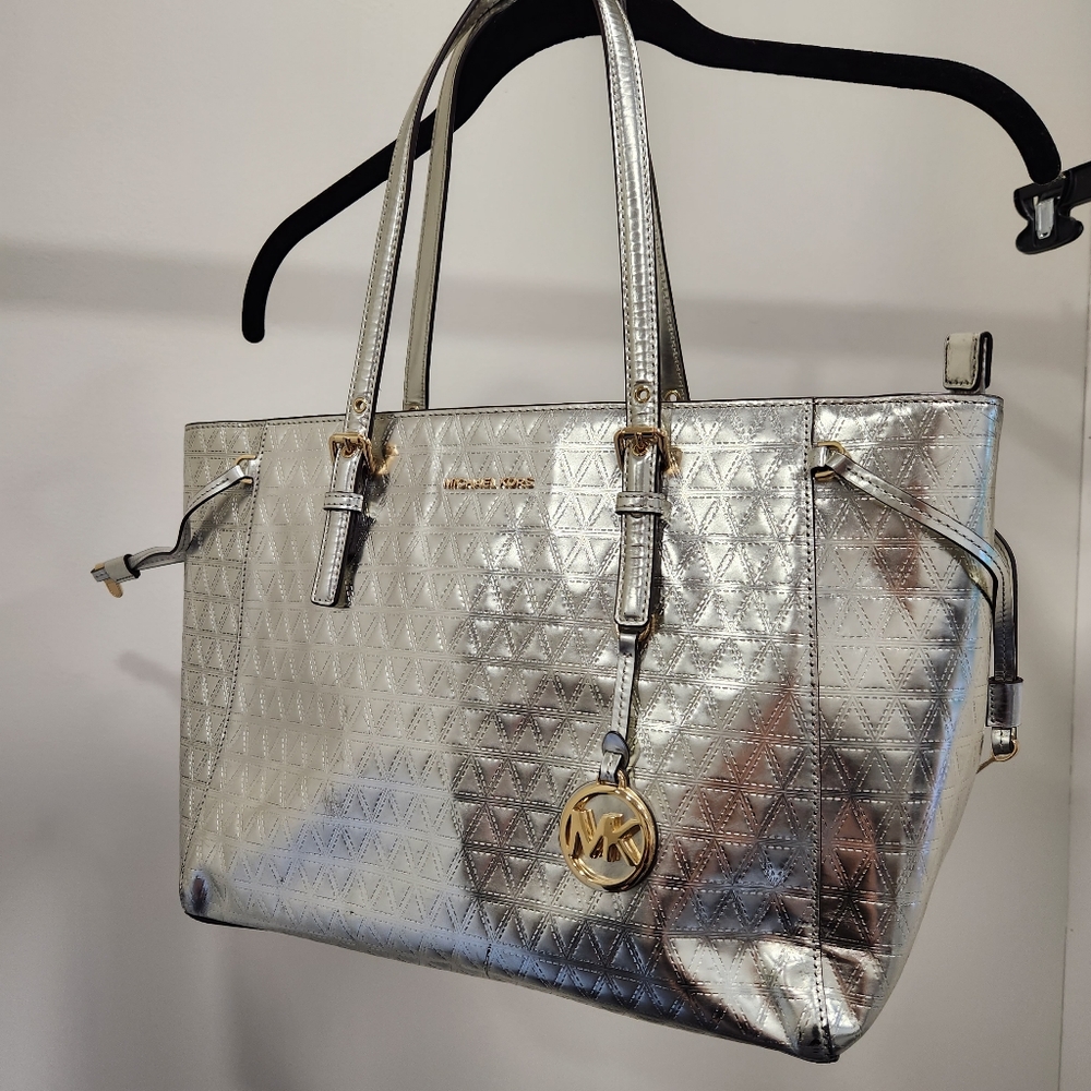 Michael Kors Tote Handbag, Silver with Gold Details